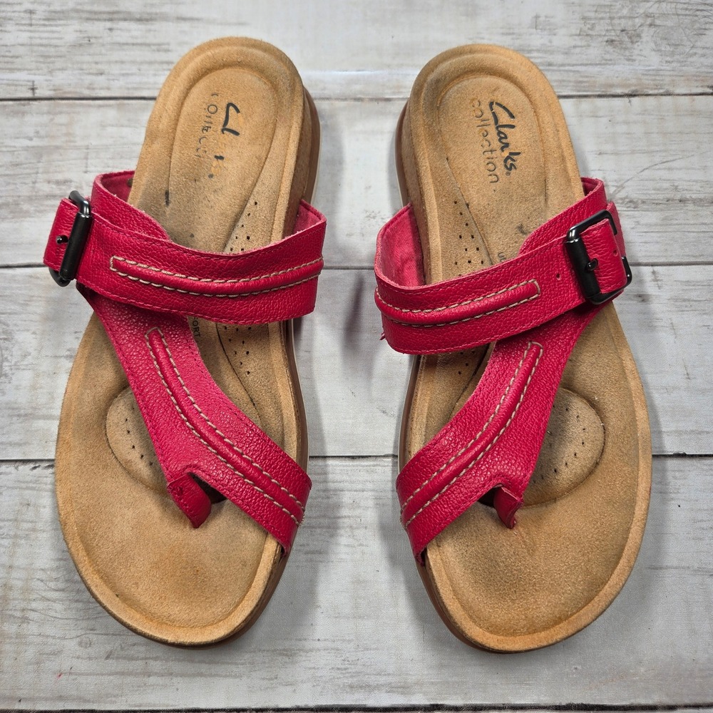 Clarks Collection Brynn Madi Toe Loop Sandals Womens 7.5M Pink Leather Buckle